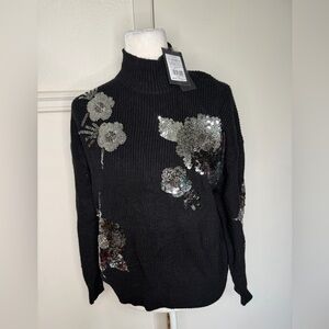 Nicole Miller Black Turtleneck Sweater with Silver Sequin size M new with tag
